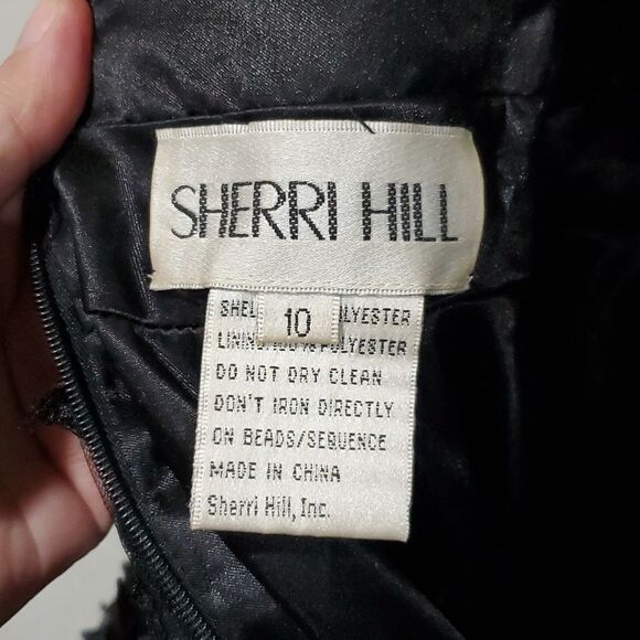 Sherri Hill Black Embroidered Prom Mini Dress Size 10 - Picture 12 of 17